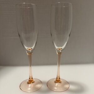 Lot of 2 Cristal D'Arques Luminarc Rose Champagne Flutes Pink Base Glasses